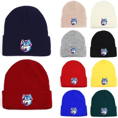 Lebhafter Wolfskopf-Druck Strickmütze Beanie, Husky Hund Skullies Weich Hip Hop Vielseitig Thermisch Strickmütze Beanie