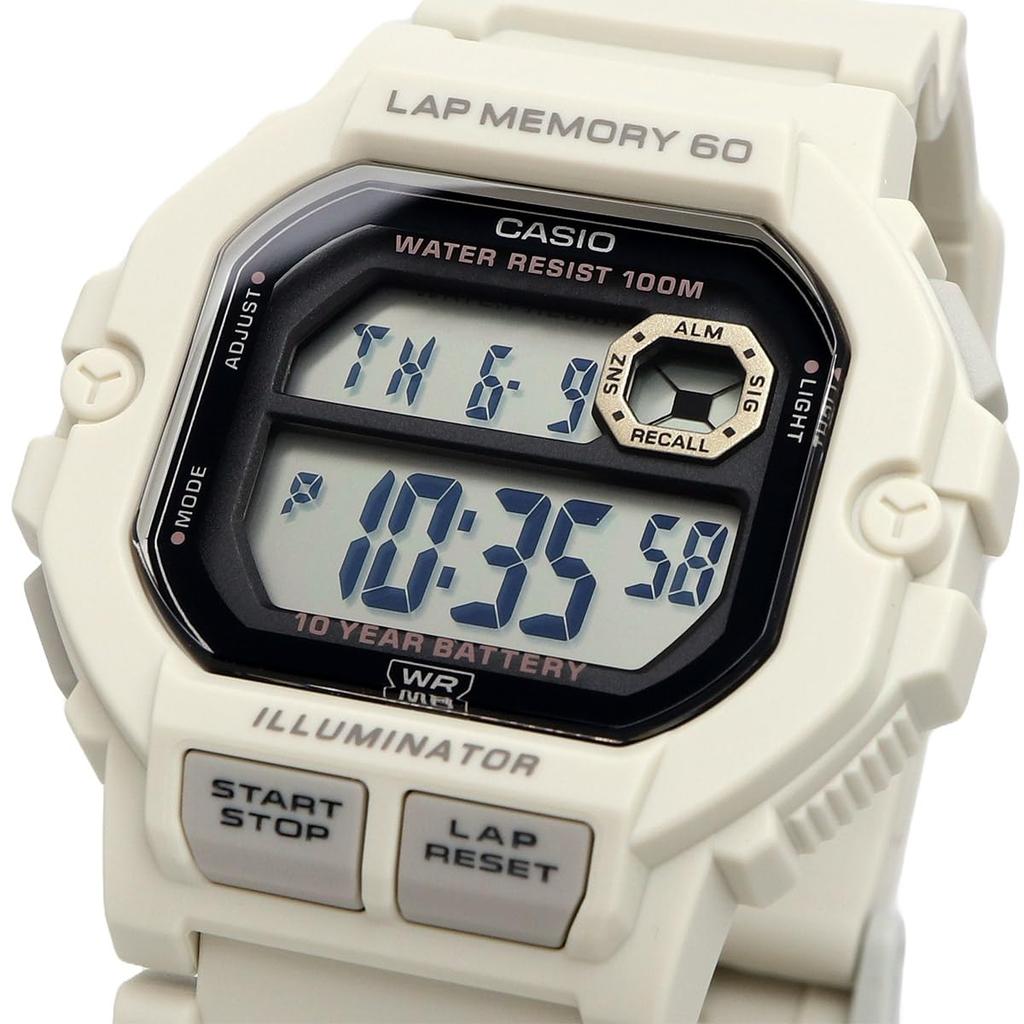 Casio Sports Gear Digital Men's Watch WS-1400H-8AV 60-Lap Memory Overseas Model Matte Ivory