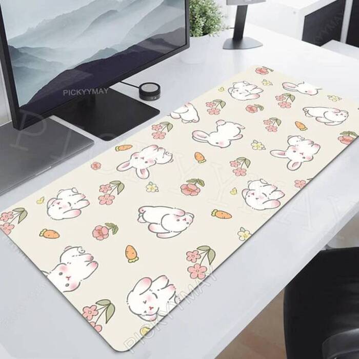 Cute Bunny Mouse Pad Purple Flower Large Gamer Mousepad Keyboard Mat XXXL Mouse Mats Kawaii Rubber Desk Pad Xcm Desk Rugs