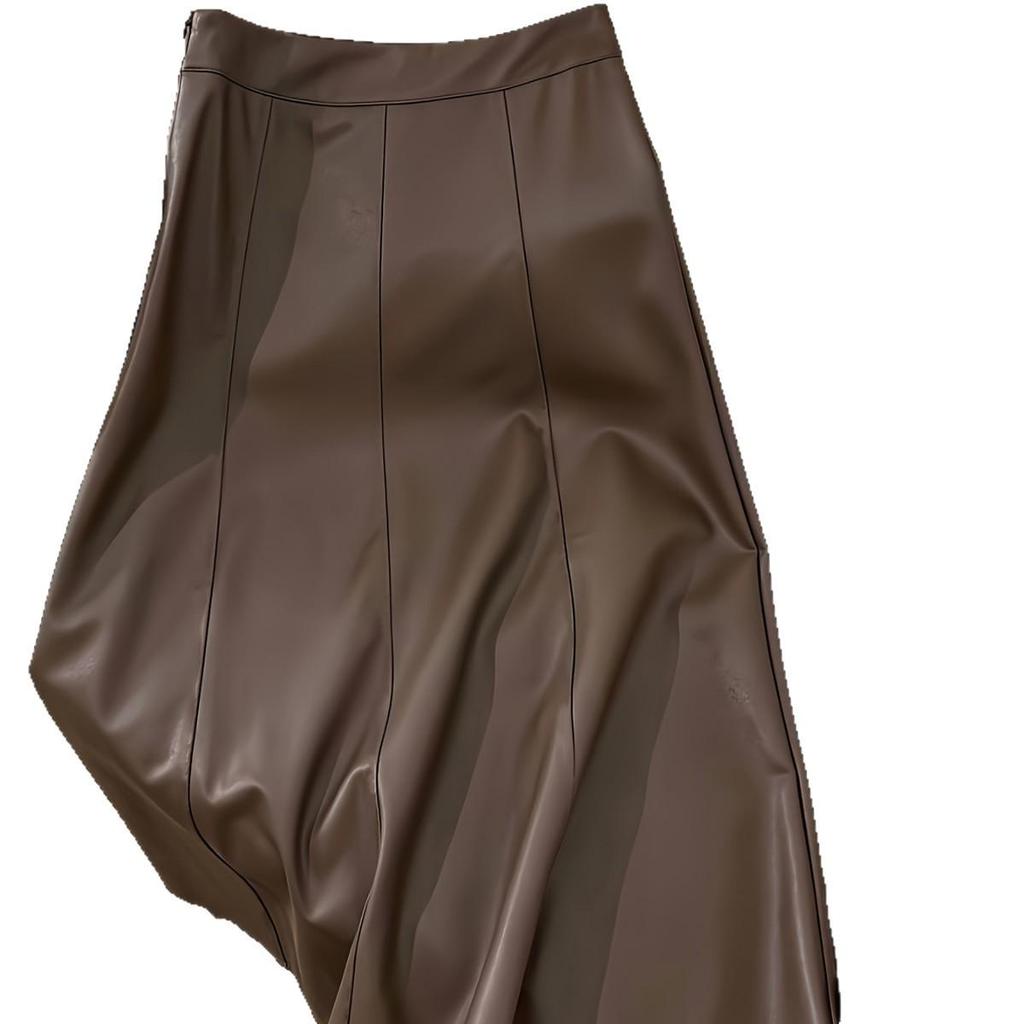 Miu Style Brown A-Line Leather Skirt - Women's Slim Fit for Autumn/Winter