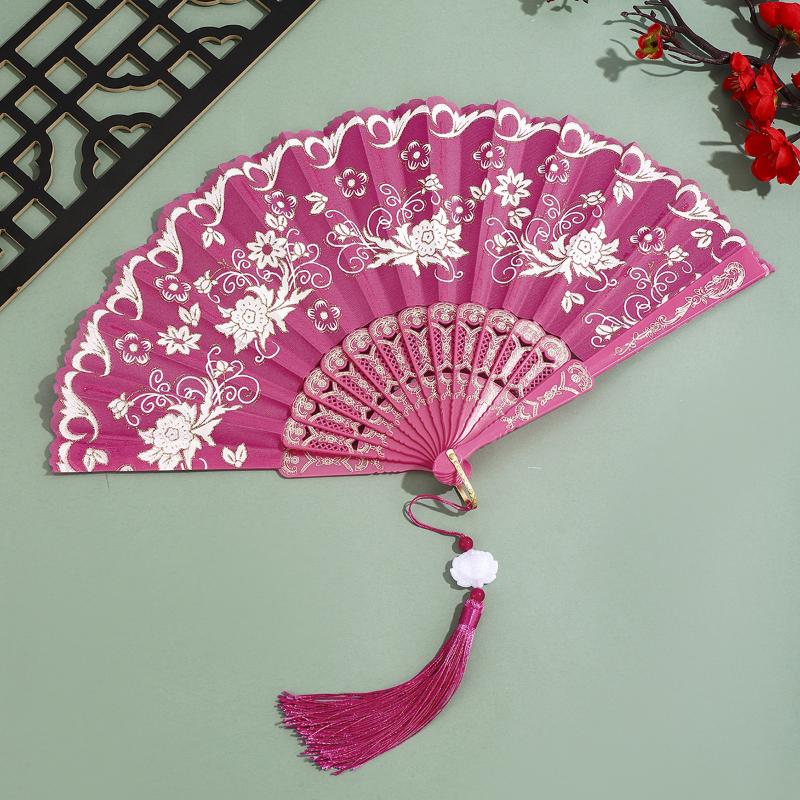 Vintage Folding Fan Chinese Style Dance Performance Hand Fans Gold Powder Plastic Fan Art Craft Gift Home Decor