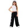 Girls Sleeveless Crop Top with Text Print and Wide Leg Pants Set Elastic Waistband Casual Two Piece Outfit for Kids