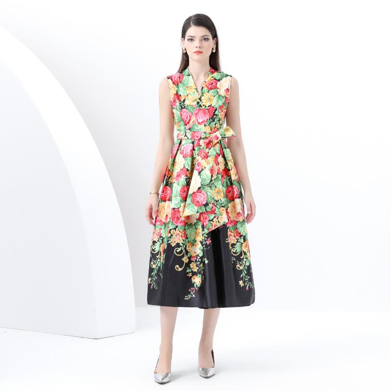 

Летние женские платья с V-образным вырезом без рукавов в стиле ретро с принтом длиной до щиколотки больших размеров для отдыха на пляже 3XL чёрный