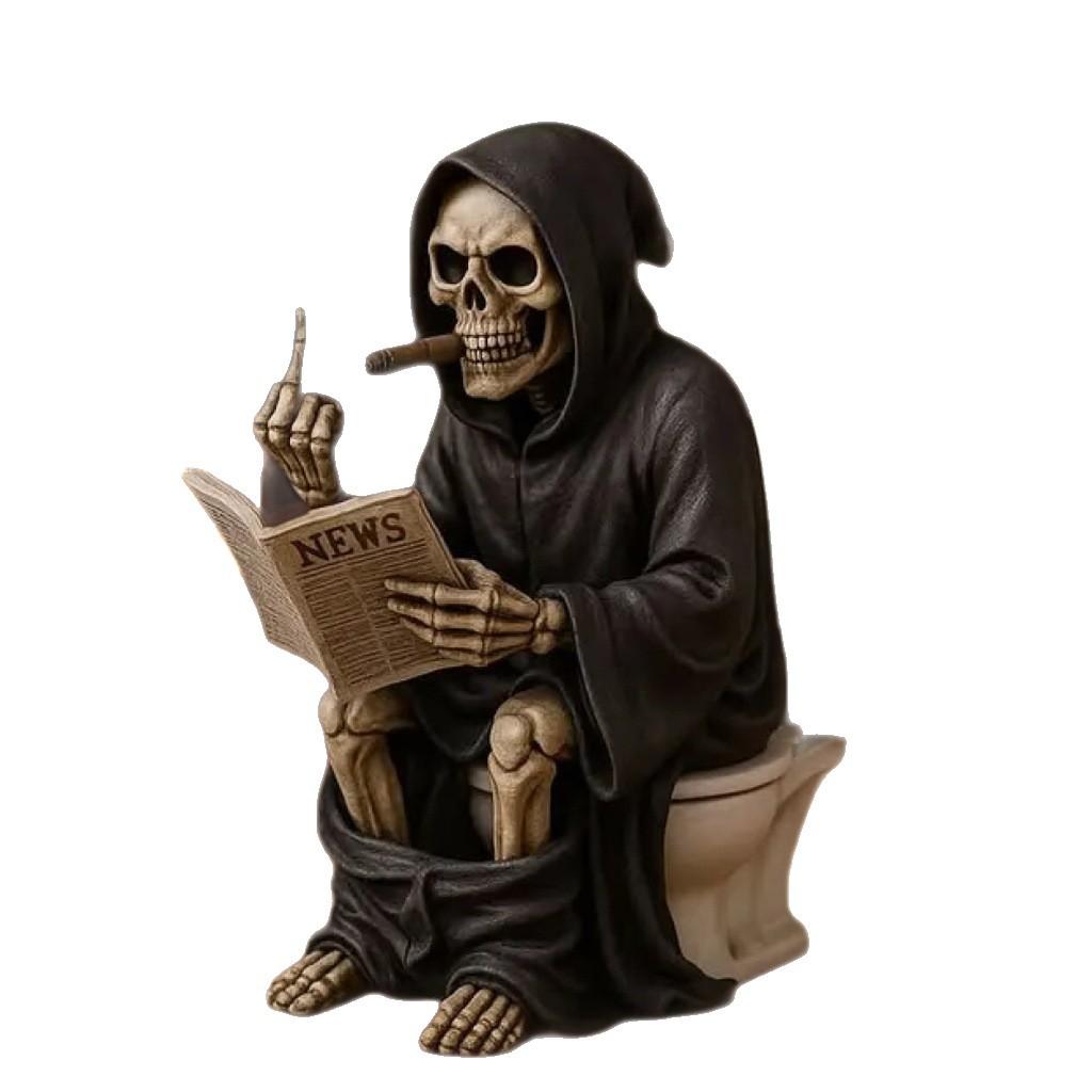 New Toilet skeleton ornament Halloween funny decoration hat wearing skeleton statue desktop ornament resin handicraft small gift