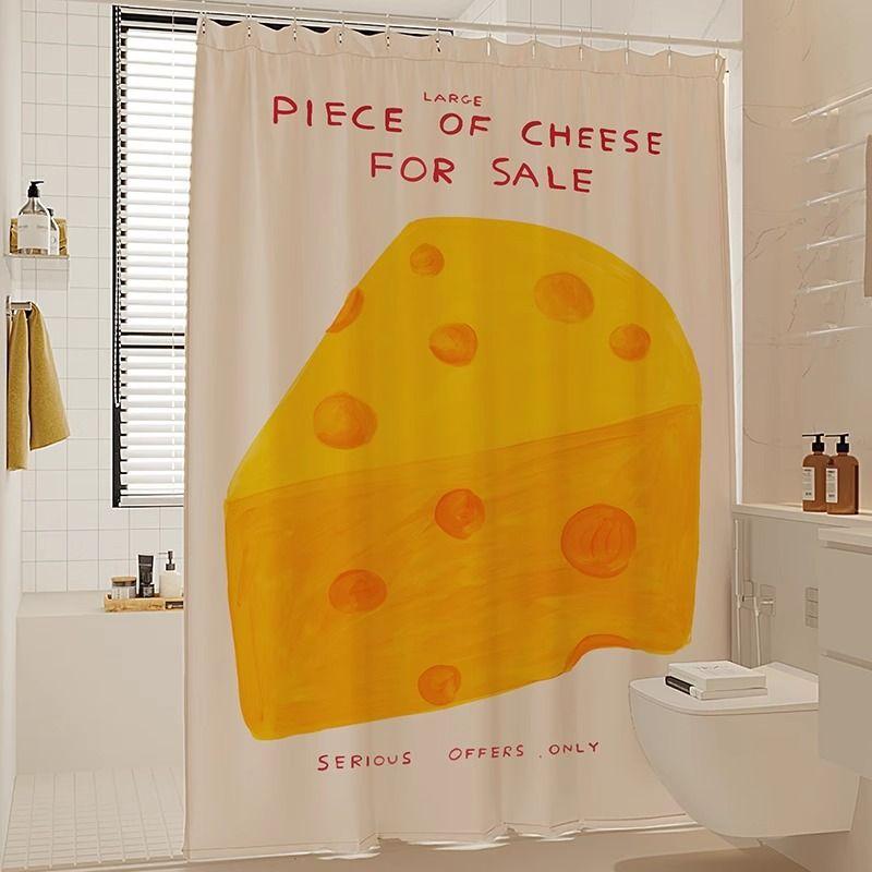 Cute Lemon Shower Curtain Waterproof Mildew-Proof Set No-Drill Bathroom Partition Door Curtain Fabric Shower Room