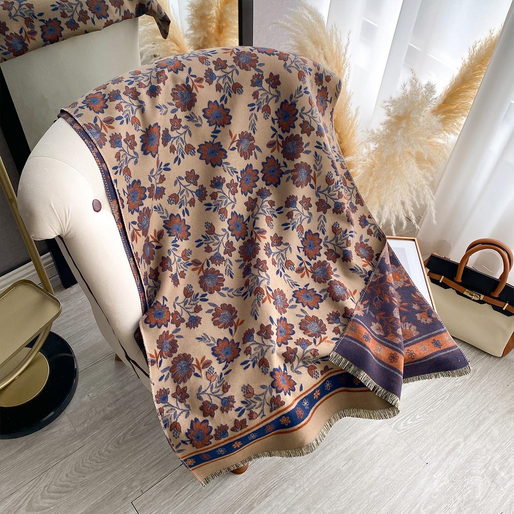 Luxury   Women Soft Winter Cashmere Scarf Fashion Floral Print Warm Shawl And Wrap Bandana Pashmina Scarves