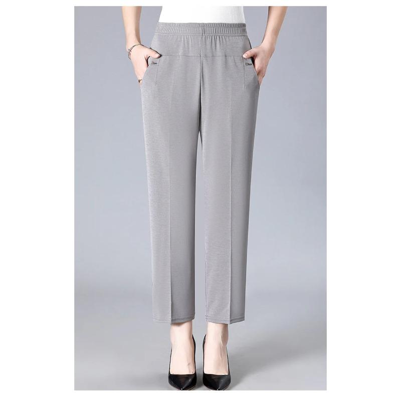 Middle Aged Women's Pants Summer Thin High Waiste Elastic Loose Straight Pants Casual Trousers