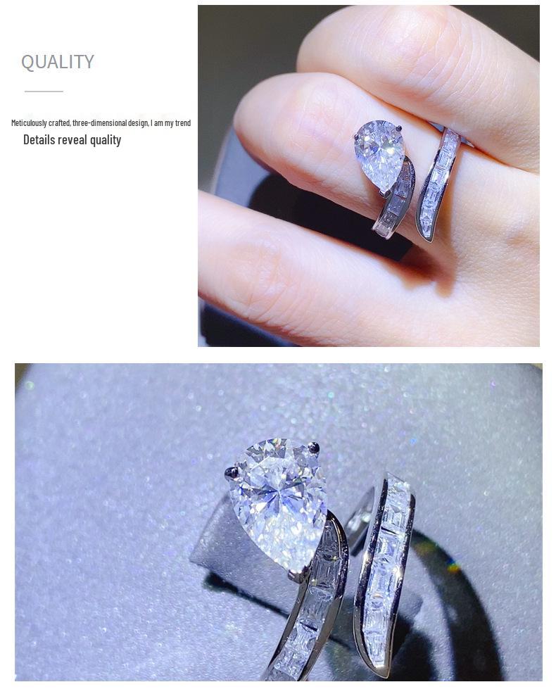 3 Carat Moissanite Water Drop Twisted Ring in D Color, New Arrival for Women, European and American Style.