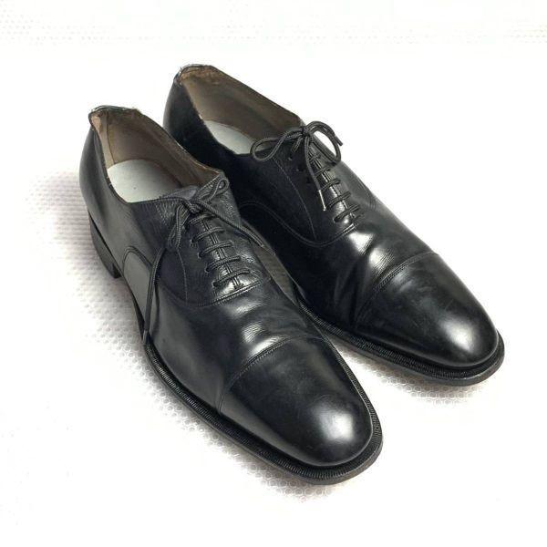 70s 80s Vintage Wallis Size 8 27.0cm All Leather Cap Toe Straight Tip Black(USED)