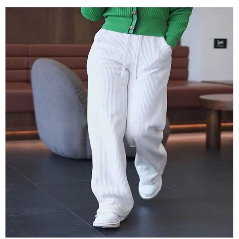 

Зимние женские шикарные брюки с высокой талией, женские универсальные однотонные брюки в корейском стиле, женские термоутепленные прямые брюки S белый