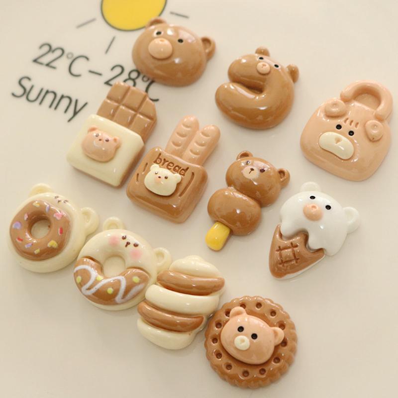 10Pcs New Cute Animal Bear, Cake, Chocolate Resin Cabochon Scrapbooking Diy Jewelry Hairpin Craft Decoration Accessories A82