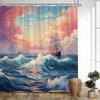 1Pc Extra Large Bath Curtain - Majestic Three-Masted Sailing Ship Sunset Ocean Seascape Design, Vibrant Pink Orange Blue Nautica