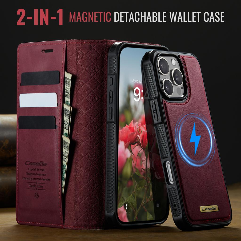 For iPhone 16 Pro Case CASEME C49  Compatible with MagSafe RFID Blocking Detachable Wallet Leather Phone Cover