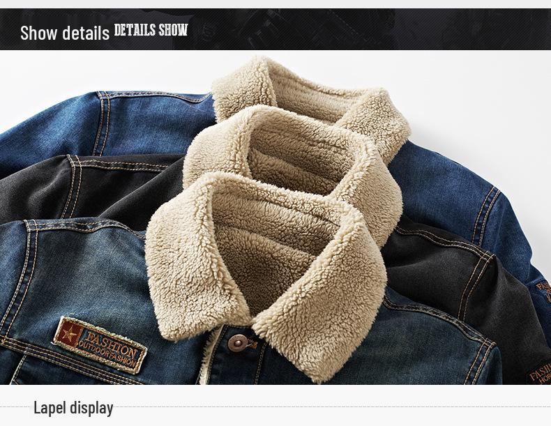 Men's Winter Velvet-Lined Thick Denim Jacket - Plus Size European & American Warm Cotton Coat, New Fashion.