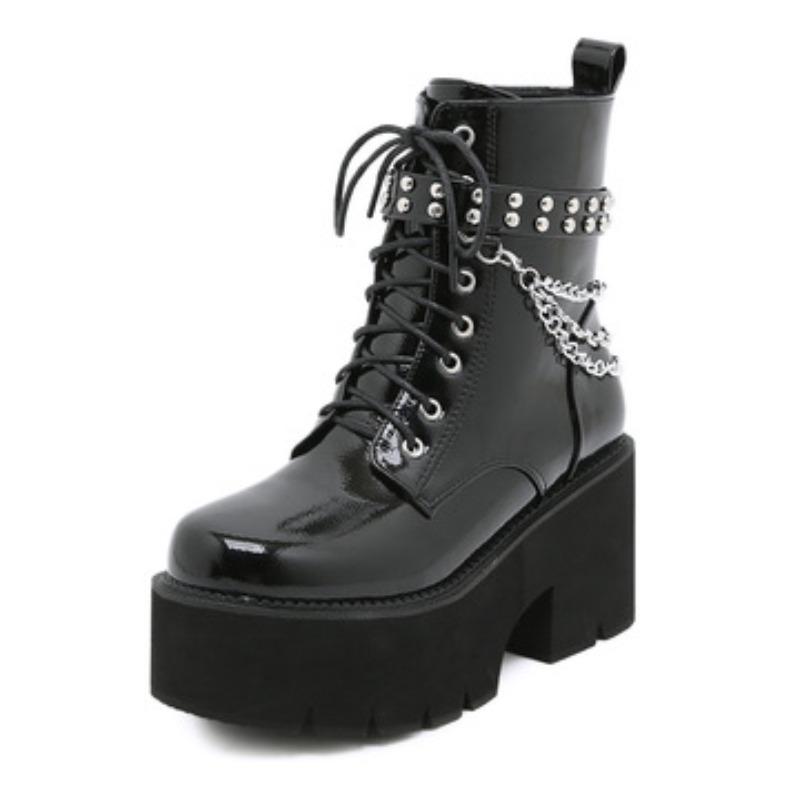 Fashion Women Boots Punk Style Platform Boots High Quality Leather Gothic Women Ankle Booties Chain Chunky  Thick Sole Boots Botas Mujer