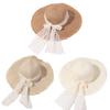 Spring Summer Lace Pearls Straw Hat French Style Women's Sun Hat Bow Ribbon Straw Hat  Girls