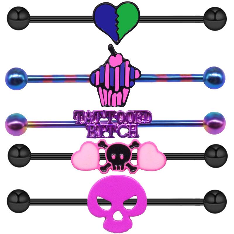 

1 шт. модные серьги-гвоздики с черепом, тортом, сердцем и буквами, 1,6*38, серьги-гвоздики из нержавеющей стали, ювелирные изделия, пирсинг 1.6x38mm