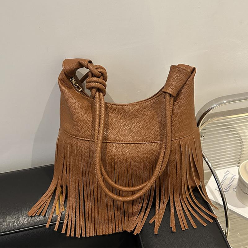 Vintage Tassel Shoulder Bag For Women Daily Used  Soft PU Leather Versatile Crossbody Bags Ladies Casual Handbag