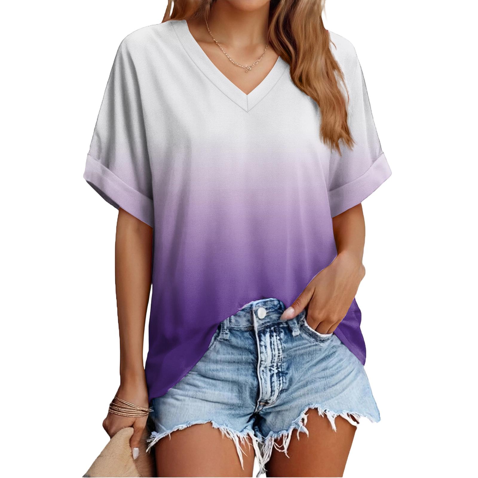 

Women s Fashion Casual Everyday Versatile Gradient Print Slim-Fit Summer Short-Sleeve Top XL кавун червоний колір