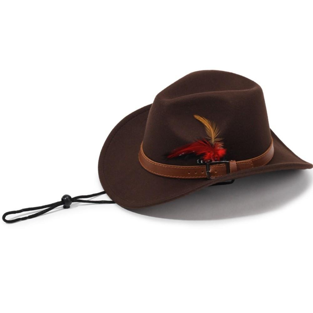 Mode mit Gürtelschnalle Filz Fedora Hüte Breiter Rand Feder Show Jazzhut Wollfilz Cowboyhut Herren Damen