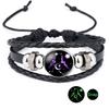 Leuchtendes Zwölf Sternbilder Kunstedelstein Armband ;Perlenseil PU-Leder 12 Sternzeichen Gewebtes Armband