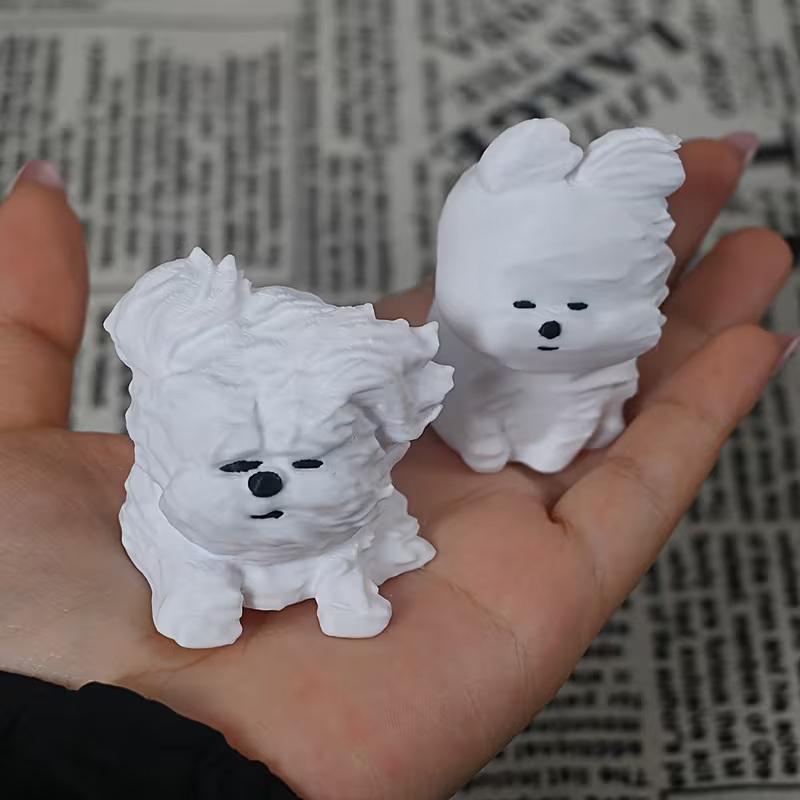 Wind-Blown Dog Figurine Puppy Ornament Realistic Fluffy Adorable Dog Simulated Dog Decoration For Home/Office/Car/Desk