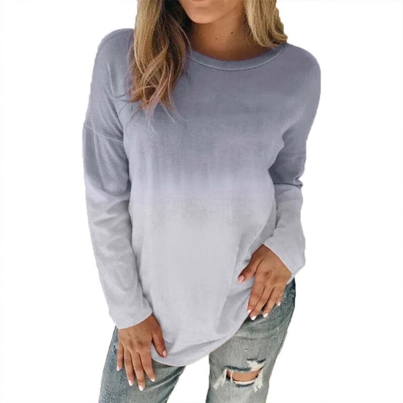 Pullover Shirt Long Sleeve Blouse Tie Dye Tops Loose Basic Womens Ladies Pullover Shirt Long Sleeve Blouse Tie Dye Tops Loose Basic Womens Ladies