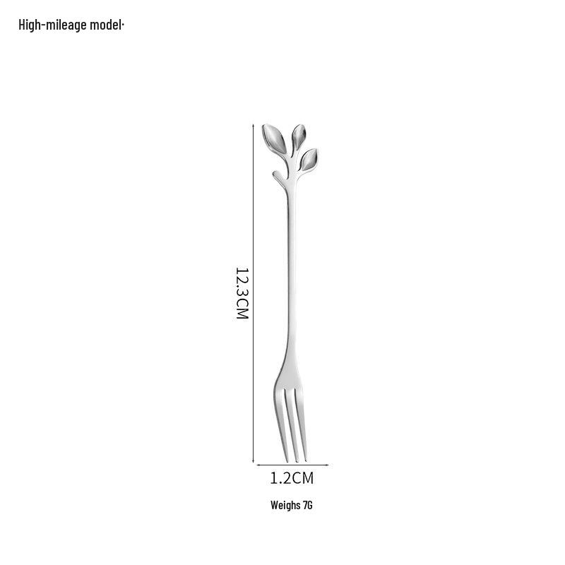 Gold Stainless Steel Leaf Spoon and Fork Set - Long Handle for Stirring, Desserts, and Coffee