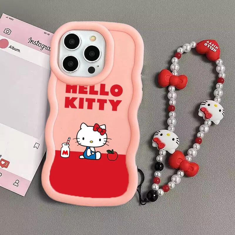 Hello Kitty Chain Case For Iphone 17 Pro Max 16 15 14 13 12 11 Pro Max 17 Air 16e 14 16 15 Plus 16+ Phone Casing Cute Wave TPU