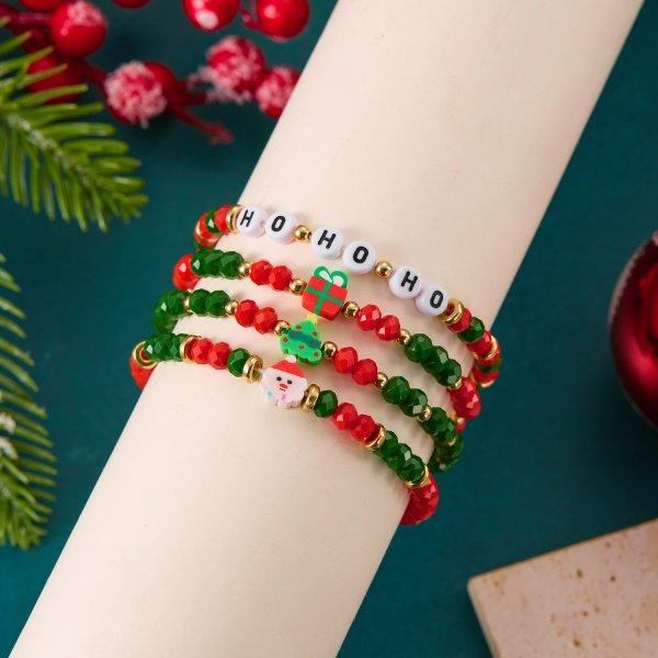 4pcs Multi layered Snowman Santa Claus Christmas Tree Beaded Bracelet For Women Christmas Bracelet Charm Party Jewelry