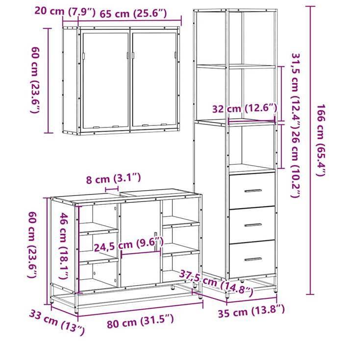 VidaXL Ensemble De Meubles De Salle De Bain 3 Pcs Chêne Marron, Armoire De Rangement, Armoire De Bain, Meuble De Toilette 3301154