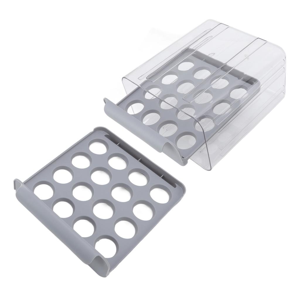 Egg Drawer Double Layer Transparent 32 Lattice Large Capacity Egg Storage Box for Refrigerator Grey
