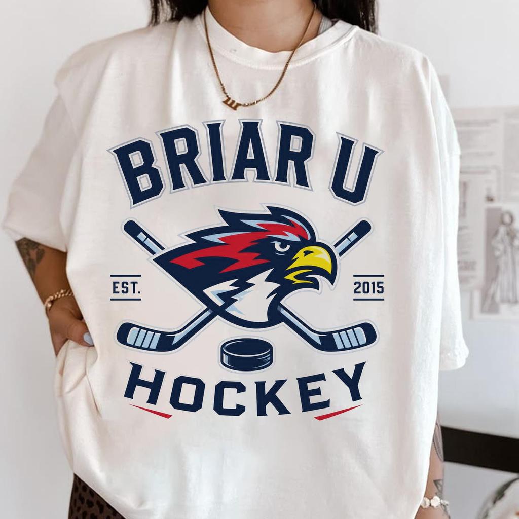 T-shirt Graphique Coton Unisexe Briar University Hawks Hors Campus Été 2026 Nouveau Style Y2k pour Homme Streetwear Hockey sur Glace Haut Cool pour Usage Quotidien