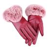 Women Winter Gloves Faux Rabbit Fur PU Leather Touch Screen Mittens Lady Female Outdoor Driving Warm Gloves
