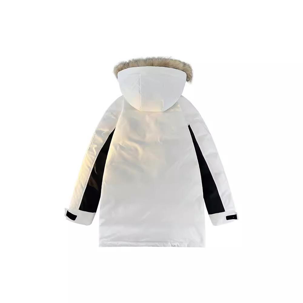 Fashionable autumn and winter warm style overcoming simple big fur collar loose cold-proof mid-length white duck down jacket for men and women