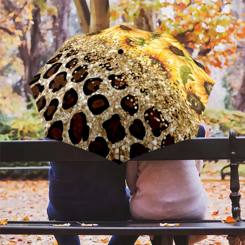 1 Stück bunter Regenschirm mit Leopardenmuster, tragbarer Faltschirm mit Eisenrahmen und Lochstruktur für den Außenbereich