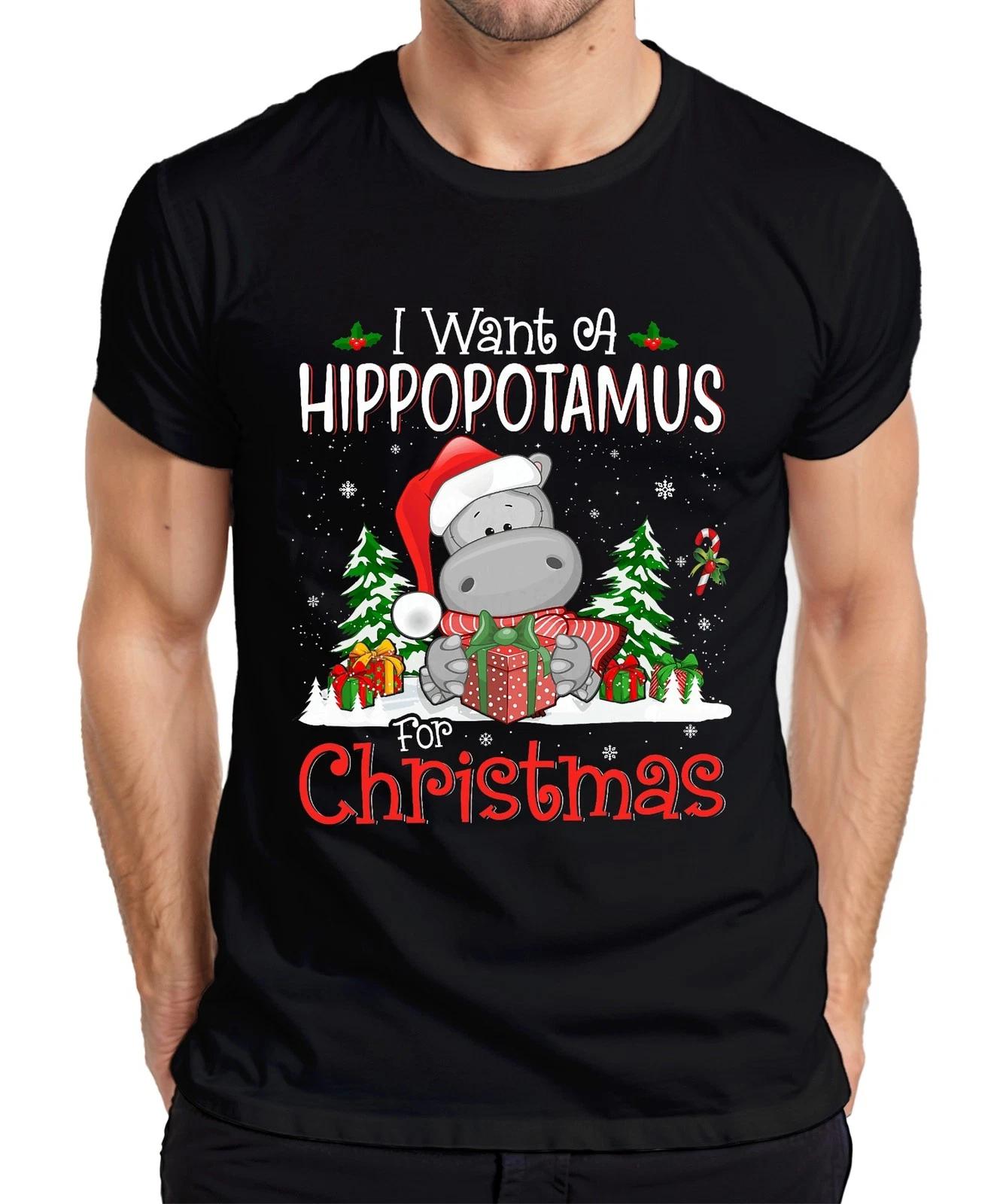 I Want A Hippopotamus For Christmas Lustig Nilpferd Santa Herren T-Shirt L
