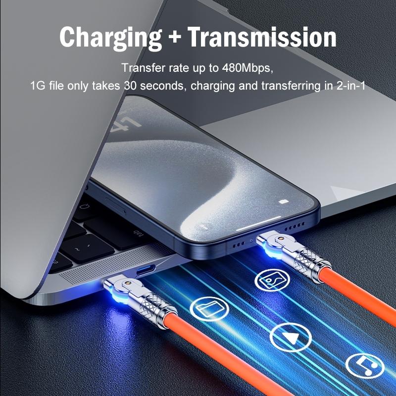 120W PD USB C To Type C Cable Elbow 180 Degree Rotation Super Fast Charge For Samsung S24 S23 S22 Ultra Huawei Laptop Data Sync