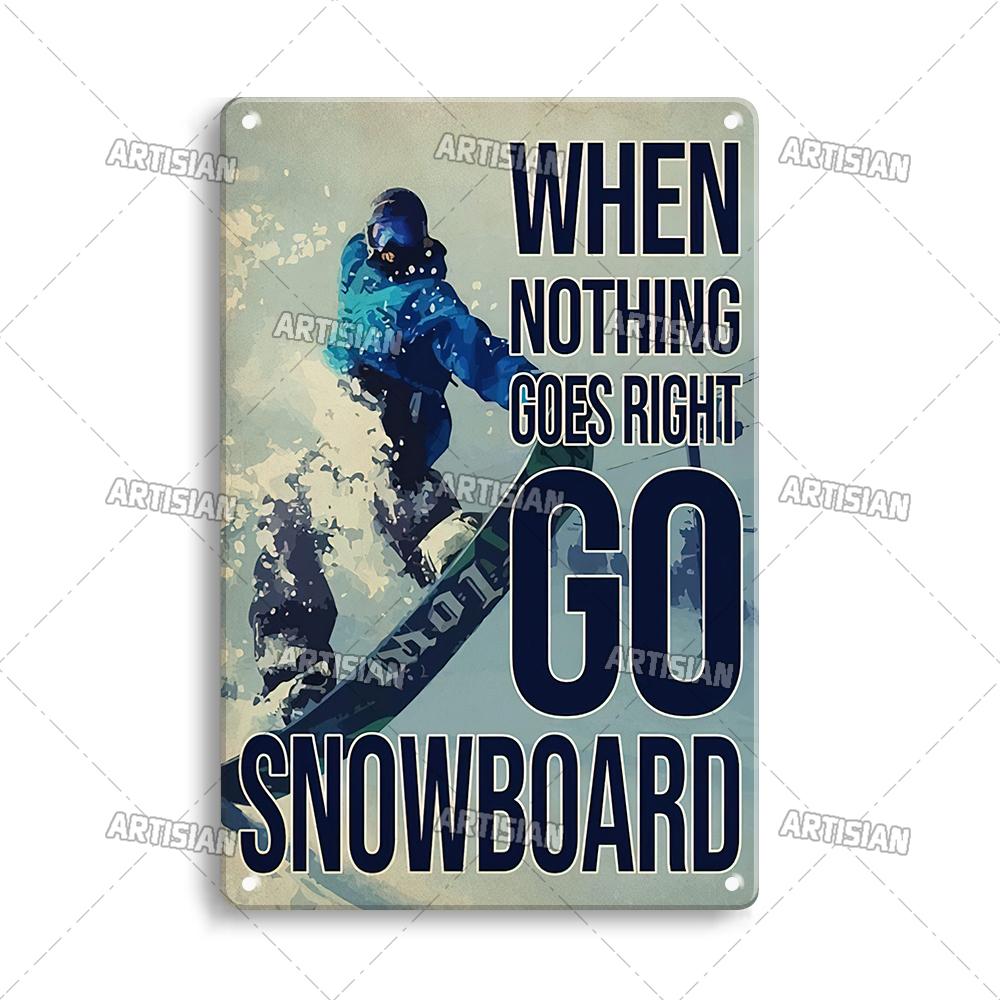 Artisian Skiing Snowboarding Metal Poster Sledding Tin Plaque Sport Decorative Plate Wall Decor Garage Bar Pub Club Hotel Cafe