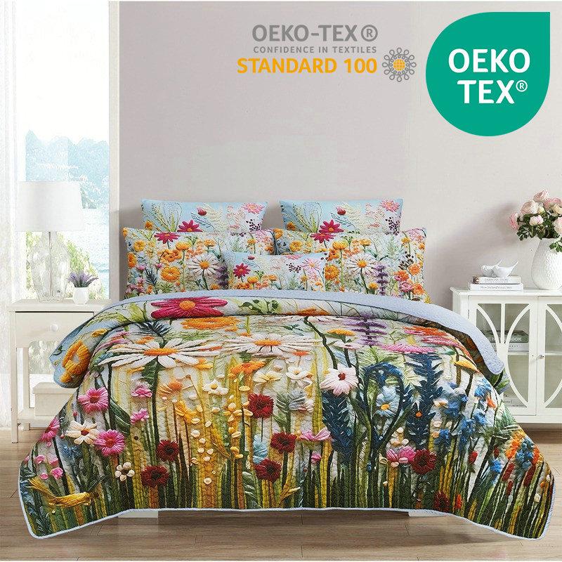 

3D Digital Print Quilted Bed Cover Set - Custom Pattern Bedding Twin 168*229cm, Pillowcase 50*75cm x2