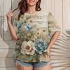 Summer Round Neck 3D Print Flower Pattern Top Fashionable Casual Retro Ethnic Style Short Sleeved Women's T-shirts