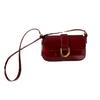 Premium Textured Bag Leather Shiny Retro Burgundy Horseshoe Buckle Fashionable Armpit Bag One Shoulder Crossbody Bag