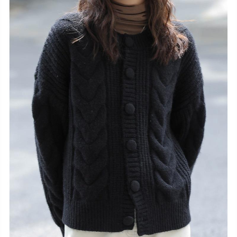 

Мягкий свитер Sweet Twist, пальто для женщин, зима-осень, свободная верхняя одежда, длинный рукав, O-образный вырез, вязаный кардиган, свитер One Size чёрный