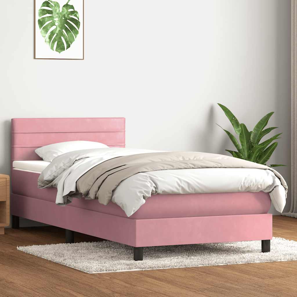 Pink Box Spring Bed with Mattress 80x220 Cm Velvet