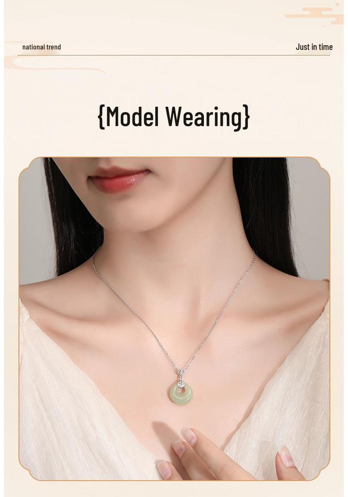 Tichiya S925 Sterling Silver Ping'an Buckle Necklace for Women - New Chinese Style Hetian Jade Clavicle Chain