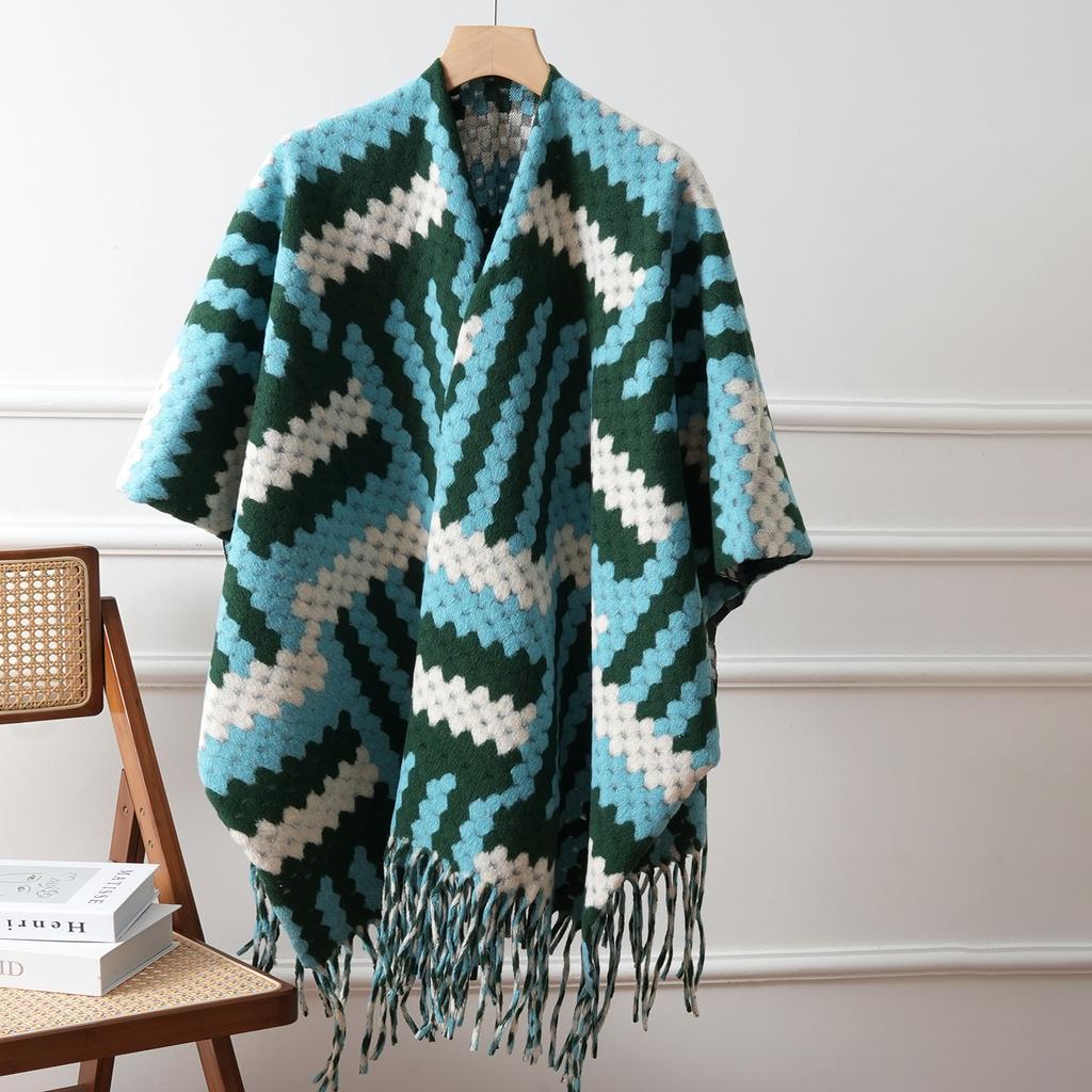 Women Long Ethnic Style Tassel Double Sided Warm Travel Shawl Cape