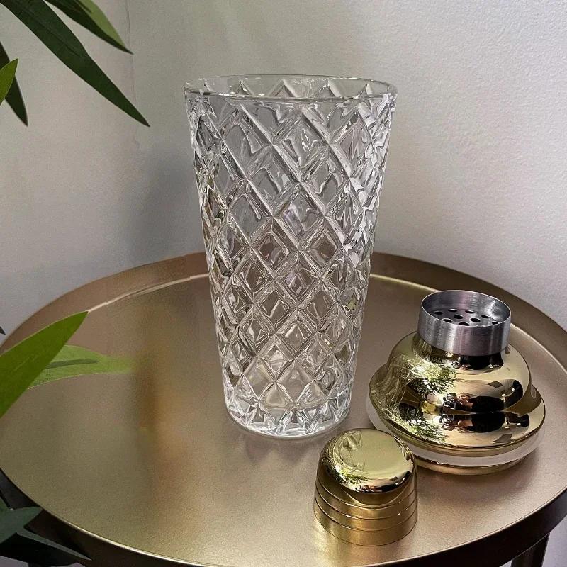 Hot Glass Cocktail Shaker Kit 13 Ounce Martini Mocktail Making Set with Leakproof Metallic Steel Lid for Home Use Bar Cart