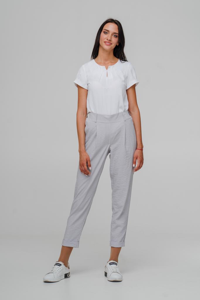 Lightweight Cropped Trousers with Elastic Band and Pintucks In Different Colors