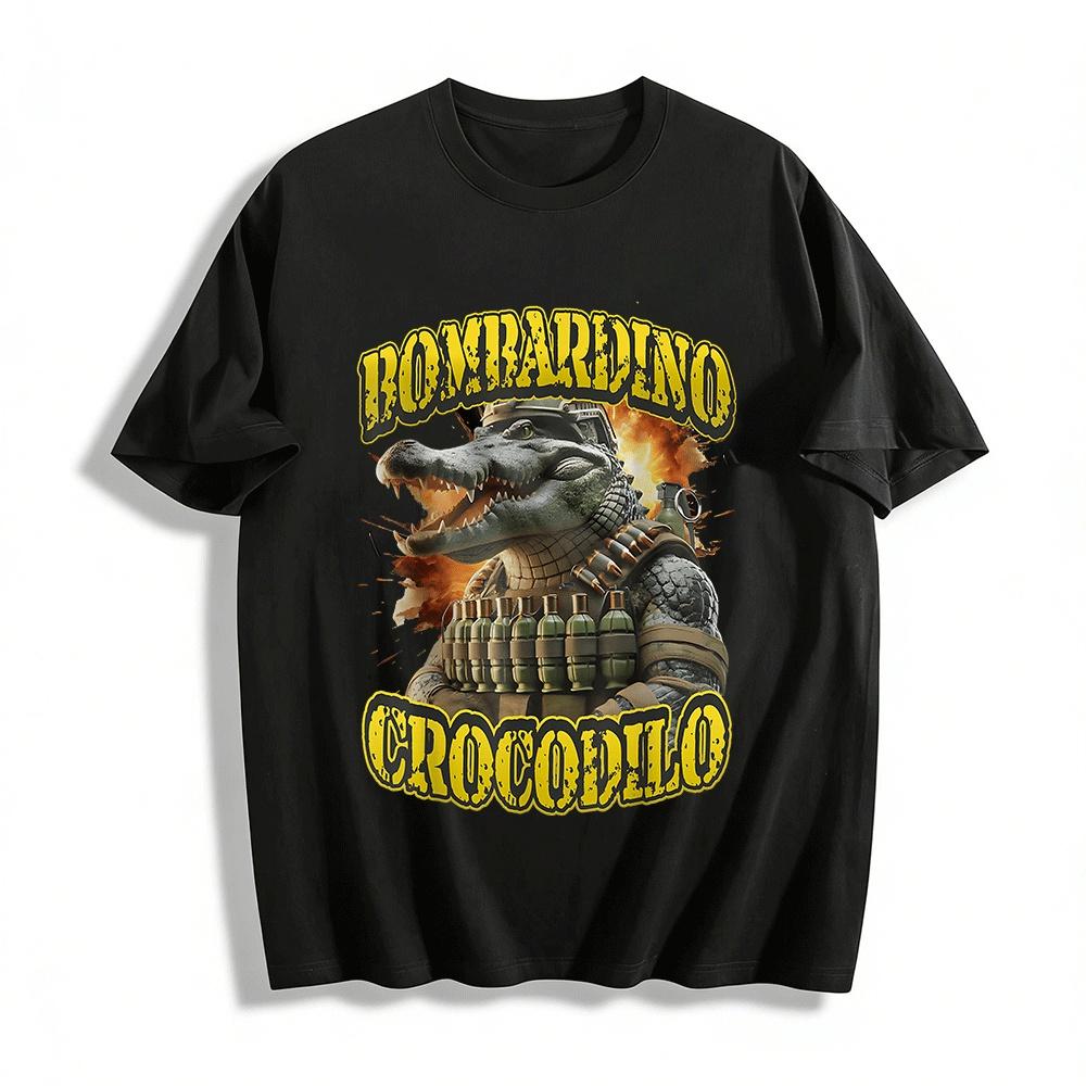 Armed Crocodile Print Casual Tee Fun Bombardino Crocodile Trendy Top Pure cotton T-shirt XXS