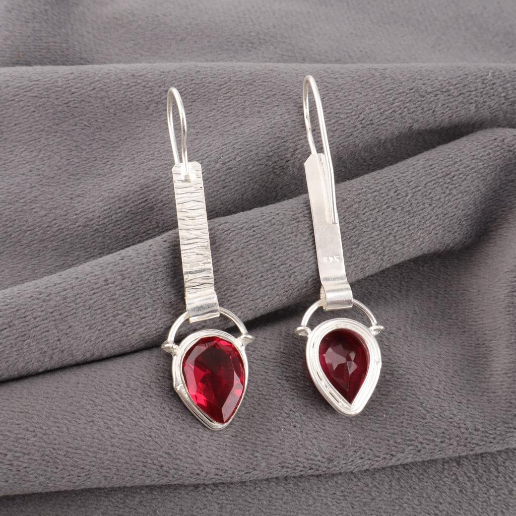 Dainty Pink Rubellite Gemstone 925 Solid Silver Jewelry Handmade Earrings 2.3" EE-166-1